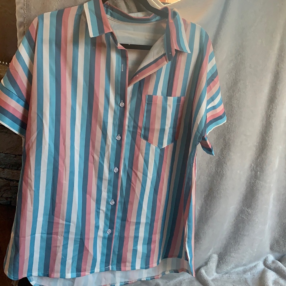 Striped short sleeve button down